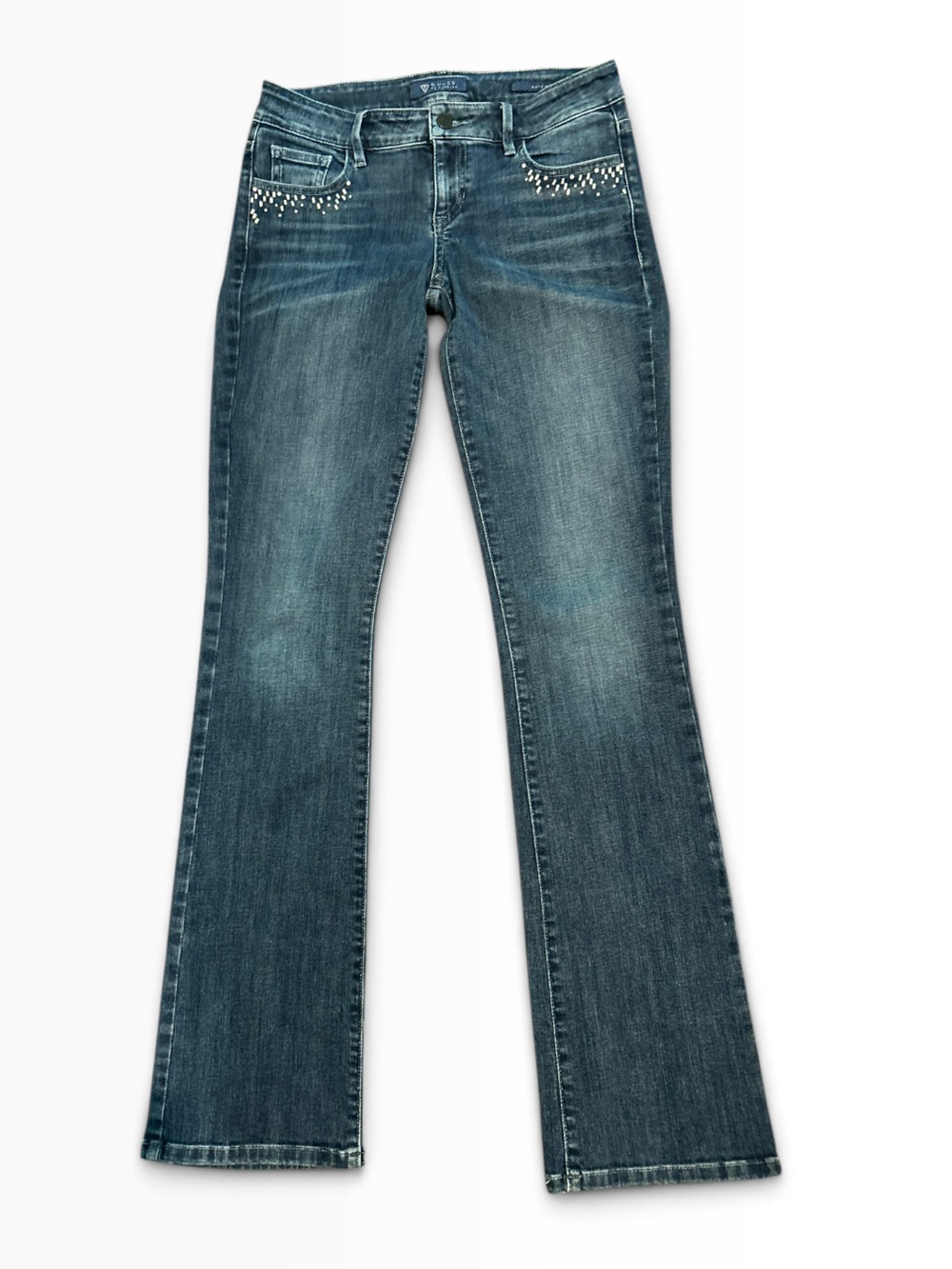 GUESS Kate Boot Bootcut Jeans Size 27 Long 33” Rhinestone Medium Wash Y2K